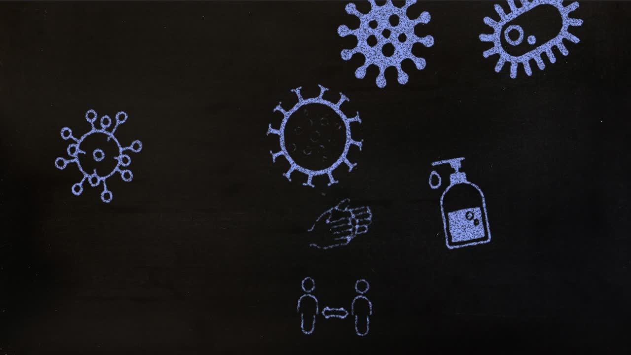 iconos del concepto de coronavirus que se mueven contra un fondo negro