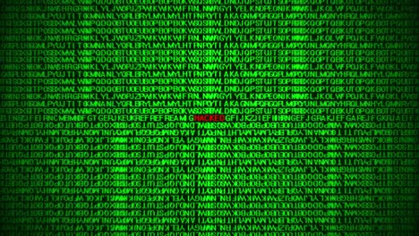 animación de código de datos que muestra un mensaje de peligro por piratería