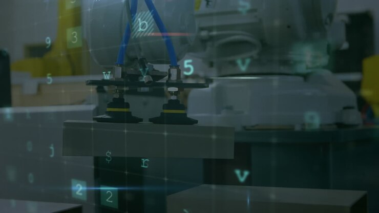 Animation of cyber attack warning over machine in lab