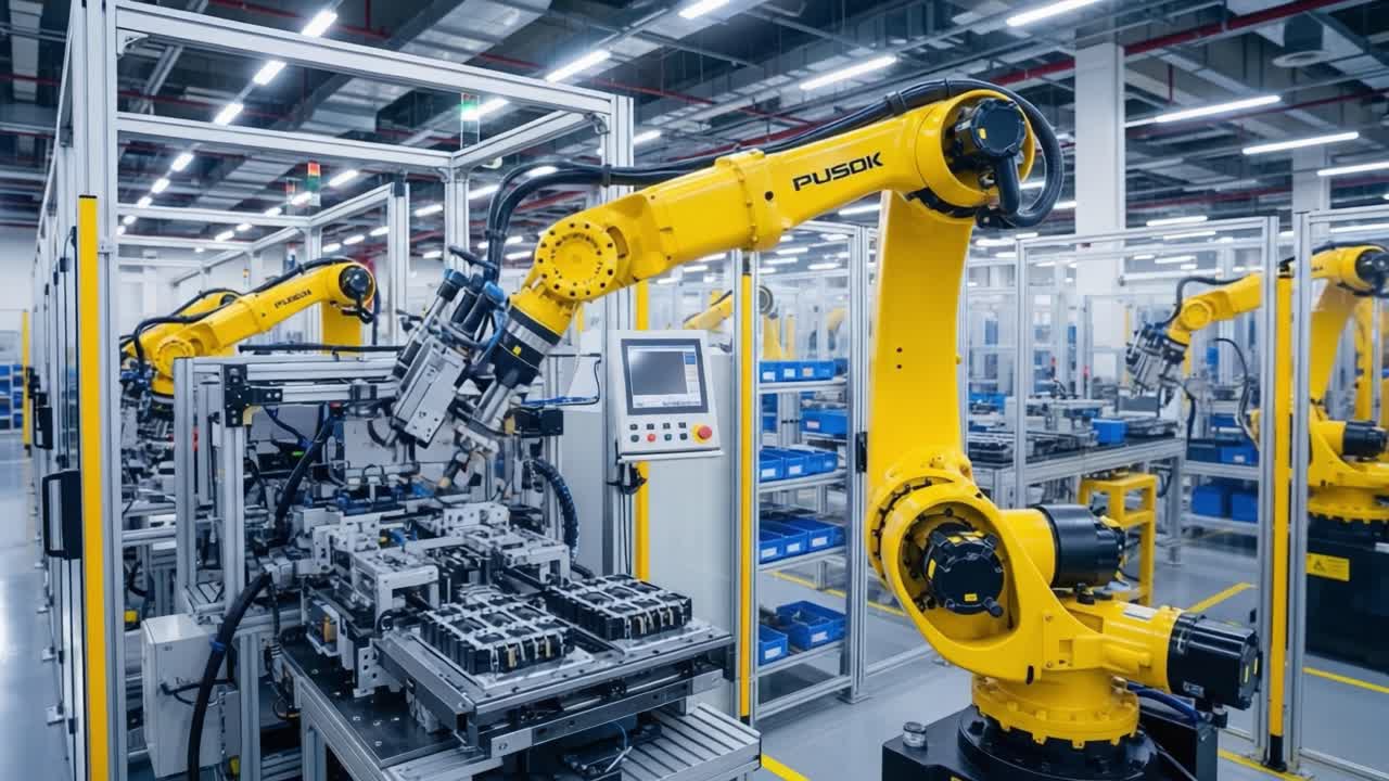 Advanced Robotic Automation: Efficiently Performing Precision Tasks in a Modern Manufacturing Environment with State-of-the-Art Robotic Arms and Machinery