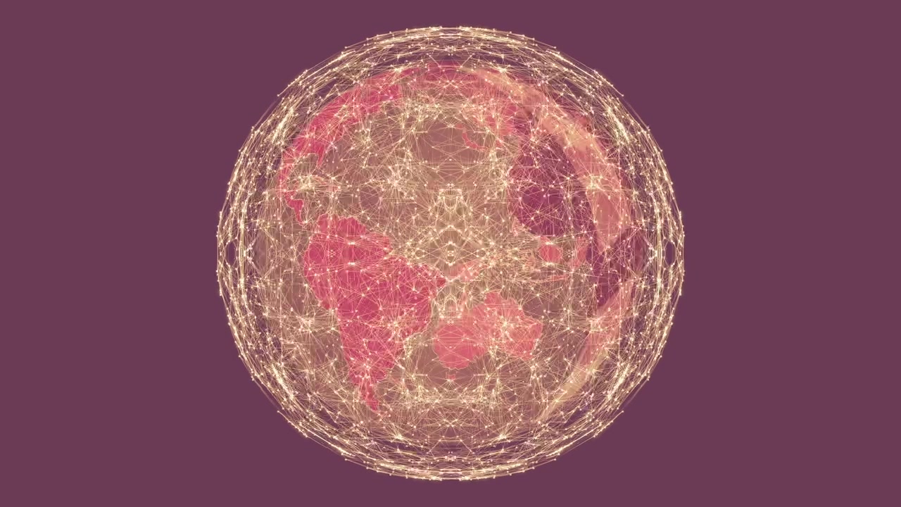 Animation of globe and network of connections over purple background