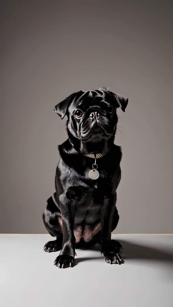 Black Pug Dog Studio Portrait