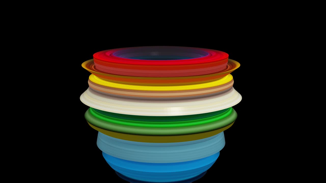 3d Animation of Abstract shapes.  The color is gradual. A circle that keeps expanding outward. A background of imagination and creativity. The object is below.