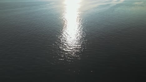 aerial clear day view of ocean shoreline tilting up into the horizon