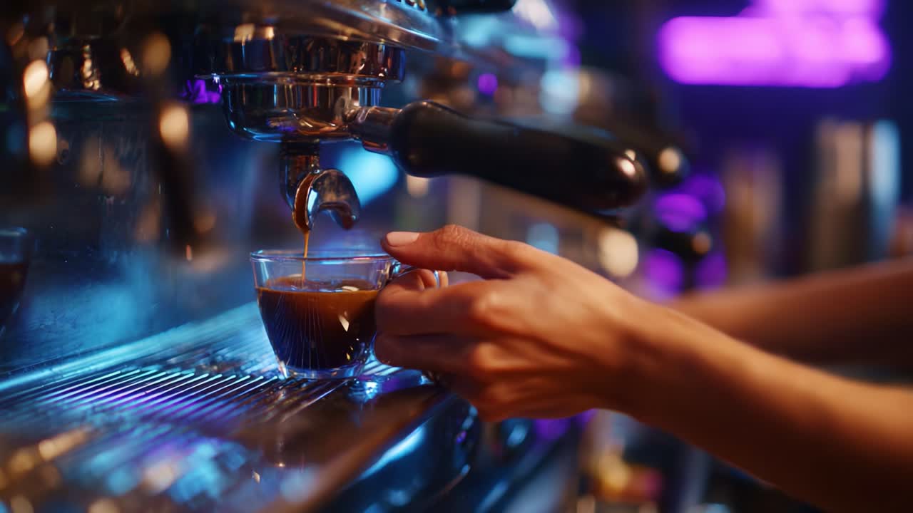 Expert Barista Crafting the Perfect Espresso Shot with Precision and Passion in a Vibrant Coffee Shop Setting, Capturing the Art of Brewing Coffee Excellence