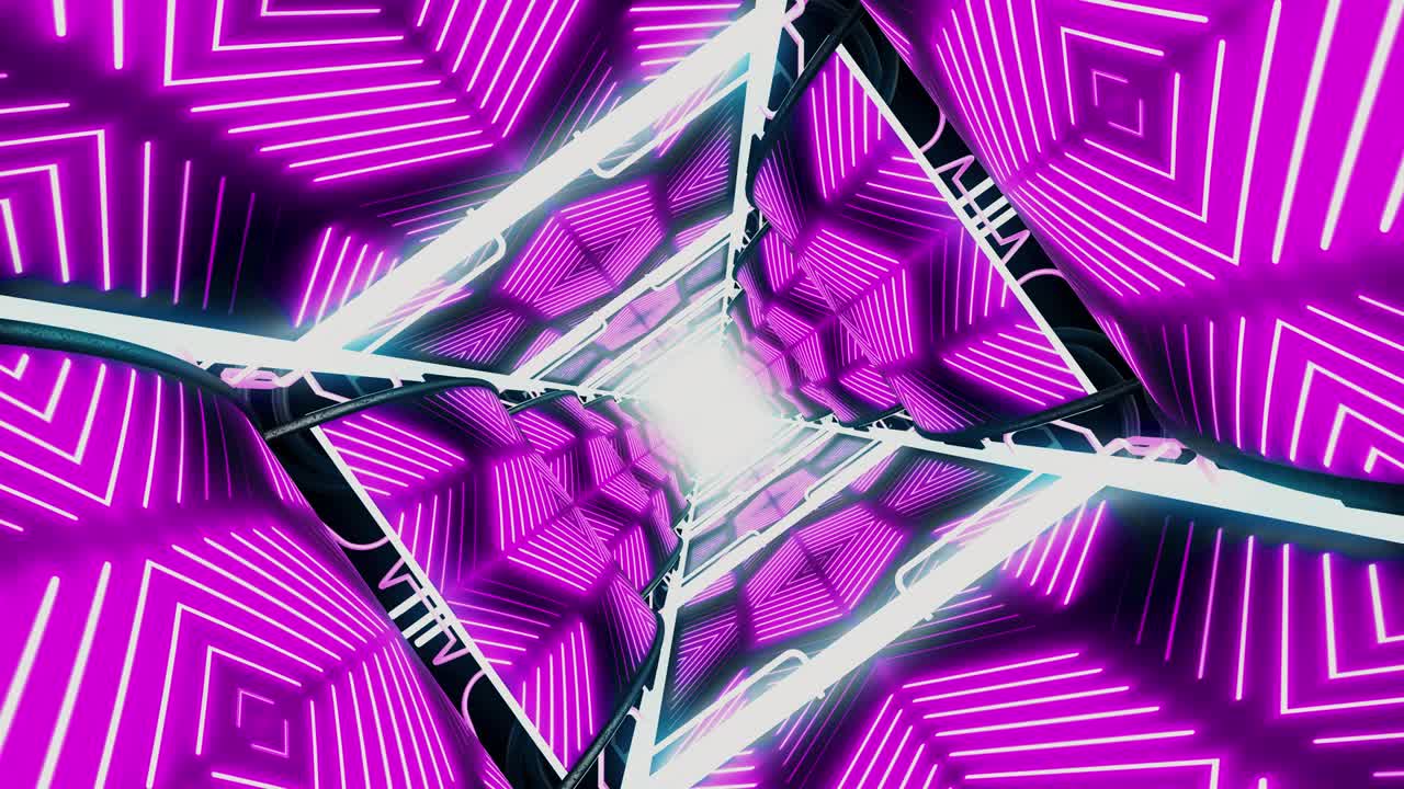 túnel 3d futurista y brillante con líneas de luz de neón sin costuras. hermoso túnel abstracto sin costuras