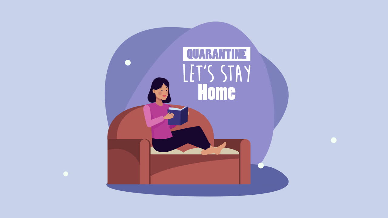 소파에서 읽는 여자와 함께 집에 머물 캠페인