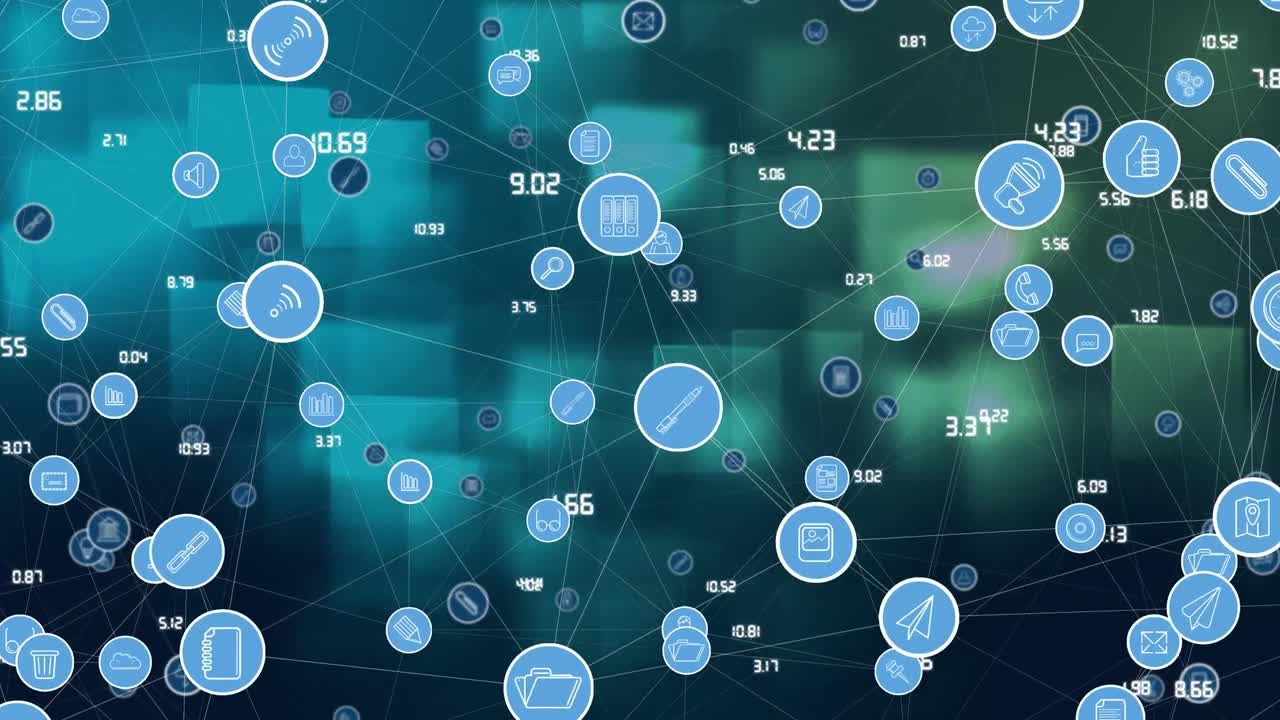 Animazione di una rete di connessioni con icone su punti