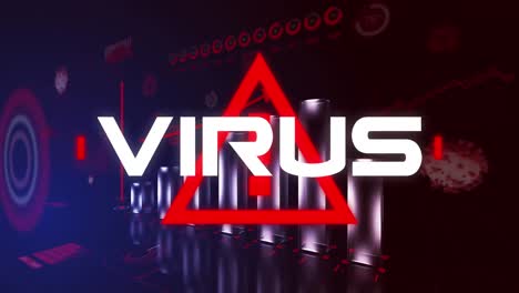 Animation-of-virus-text-over-graph-and-data-processing-on-black-background