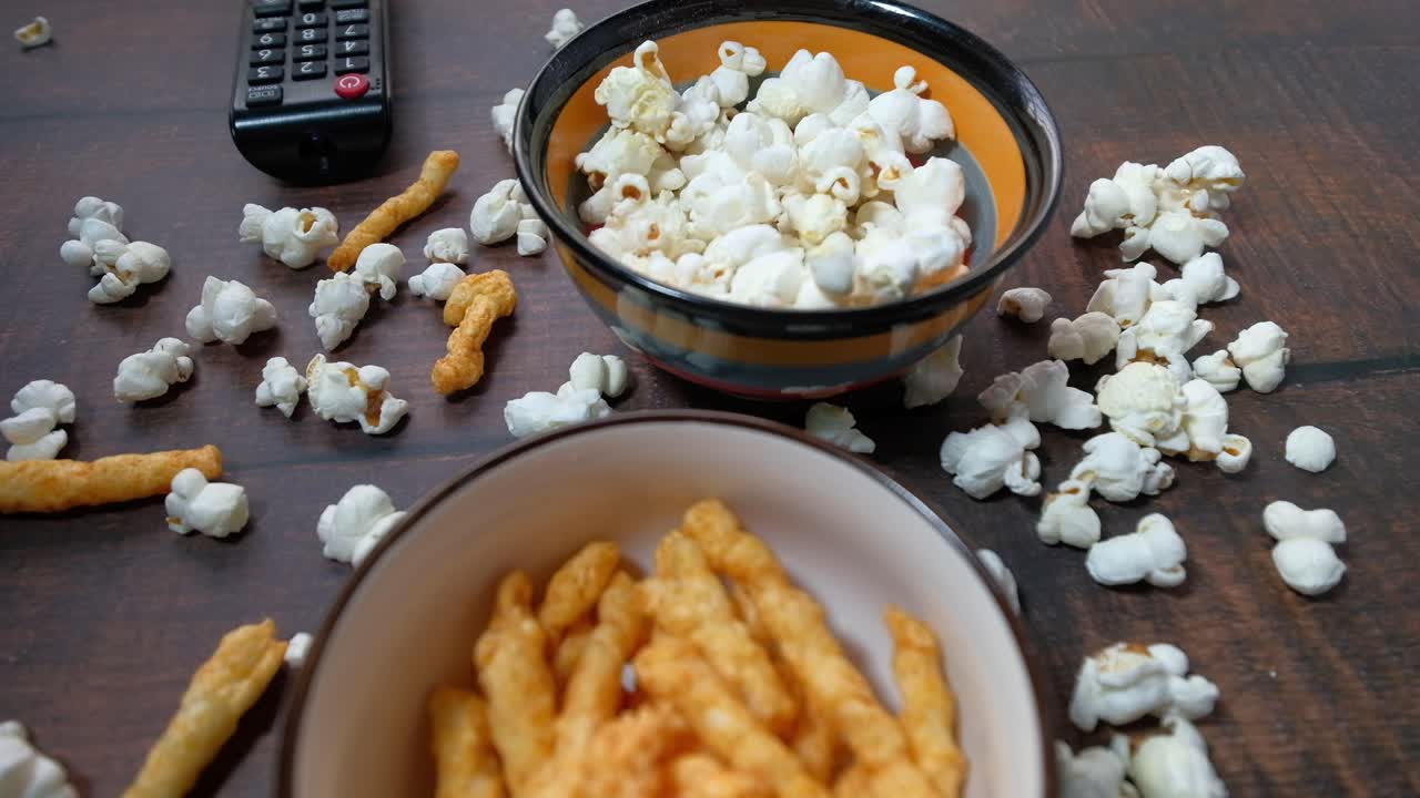 영화 밤에 팝콘과 간식