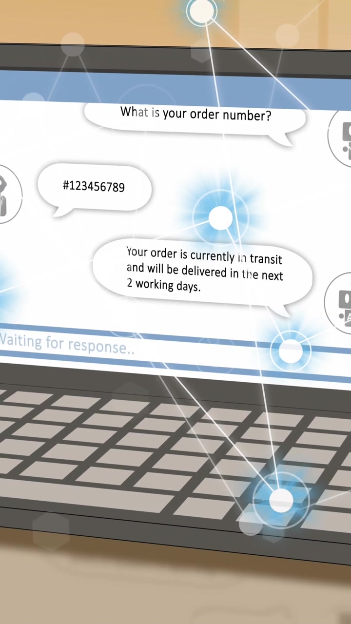 Animation of ai text, icons and data processing over laptop