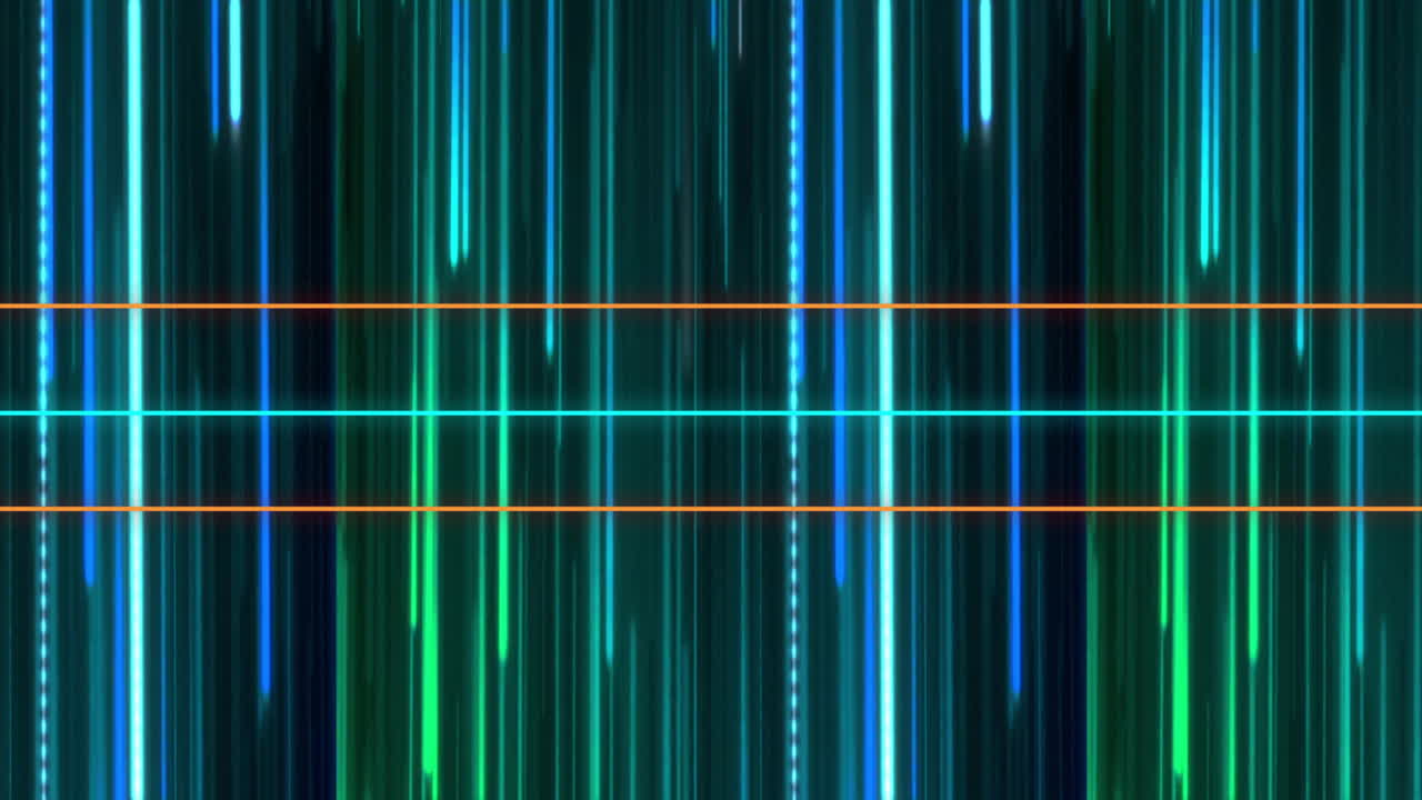 Vertical neon lines and orange horizontal lines, digital animation background