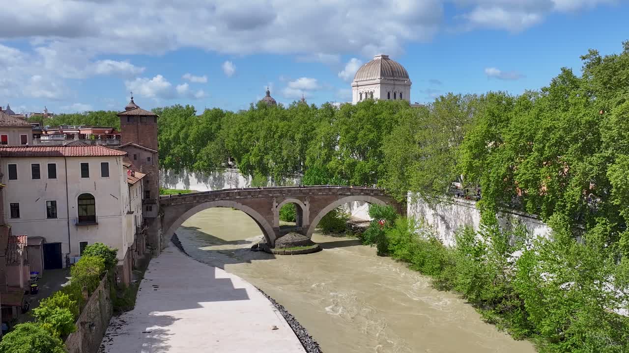 Rome Skyline At Rome In Lazio Italy. Cultural Heritage. Beautiful Cityscape. Rome Skyline At Rome In Lazio Italy. Medieval Landscape. Riverside Roman Bridge. Italy Skyline.