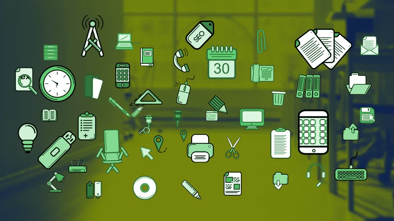 Animation of business and productivity icon with data processing