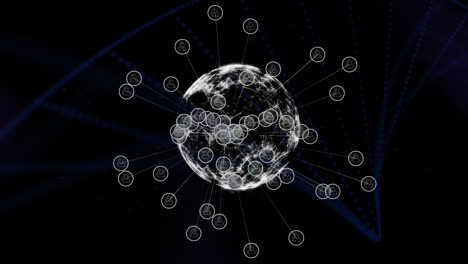 la animación digital fusiona redes globales y adn en un telón de fondo azul para la investigación médica.