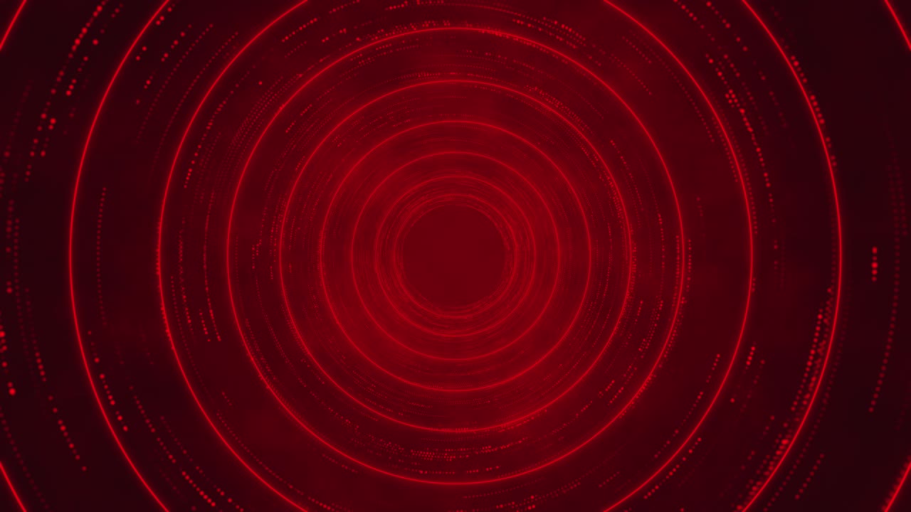 Hypnotic concentric glowing red rings use of rotating dotted arcs creates dynamic scifi tunnel