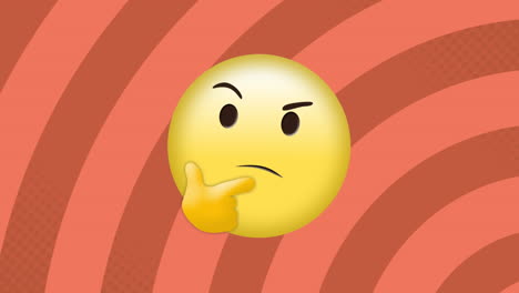 digital animation of thinking face emoji against spinning spirals on orange background