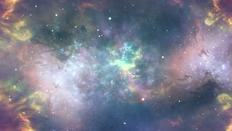 volando a través de la nebulosa espacial de orión y las estrellas del cielo nocturno viajando a través del campo estelar de partículas en