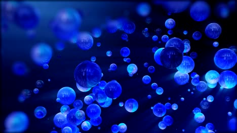 bright glossy blue spheres flying toward the camera. slow abstract movement glossy balls.