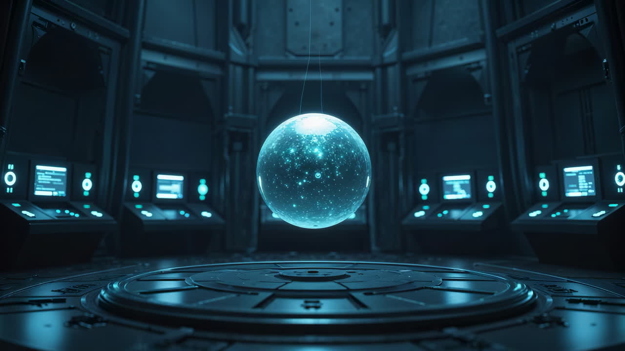 Glowing Energy Sphere in Futuristic Control Room