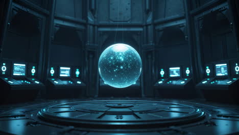 glowing energy sphere in futuristic control room