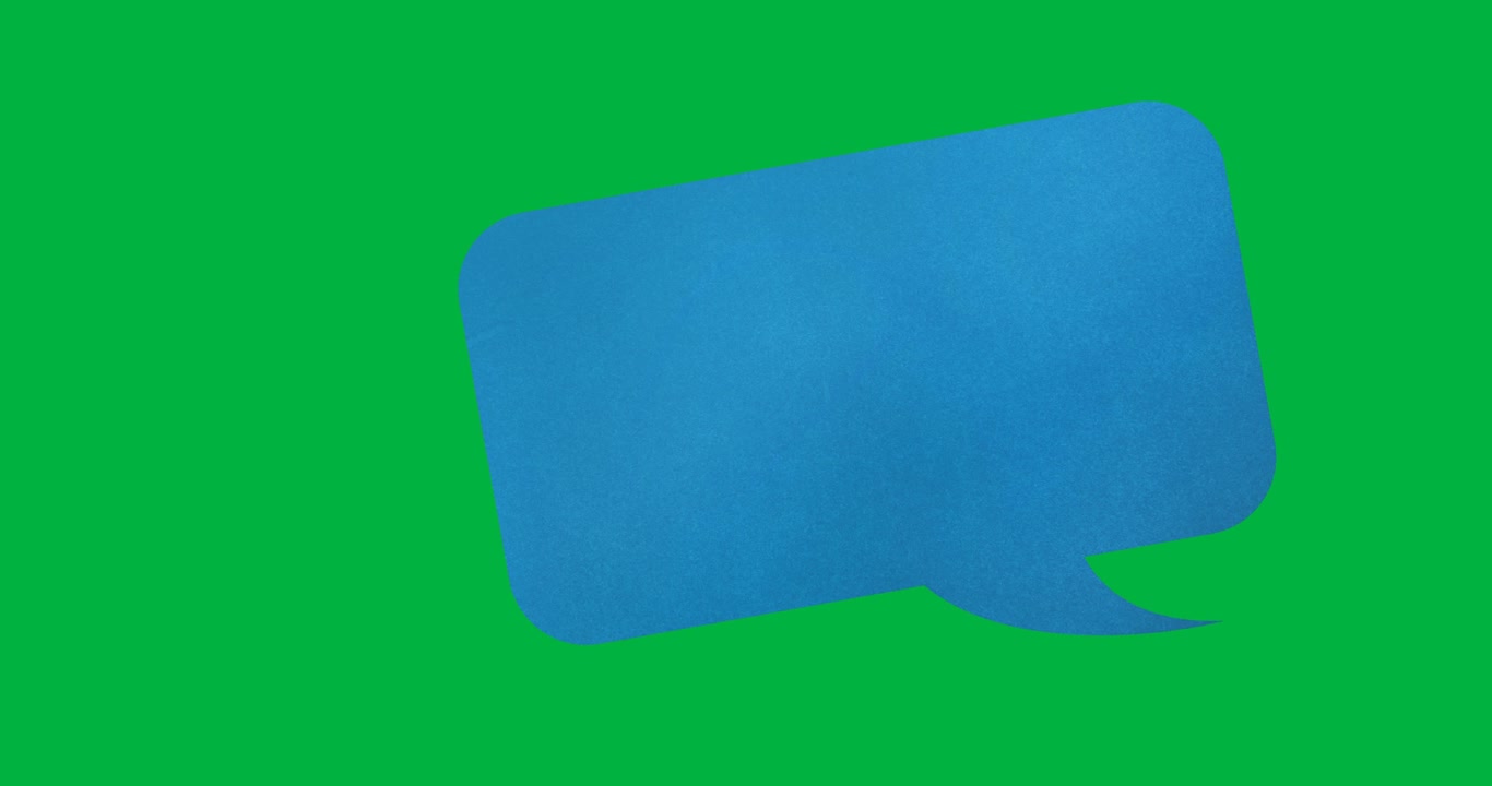 Digital animation of blue blank speech bubble with copy space against black background
