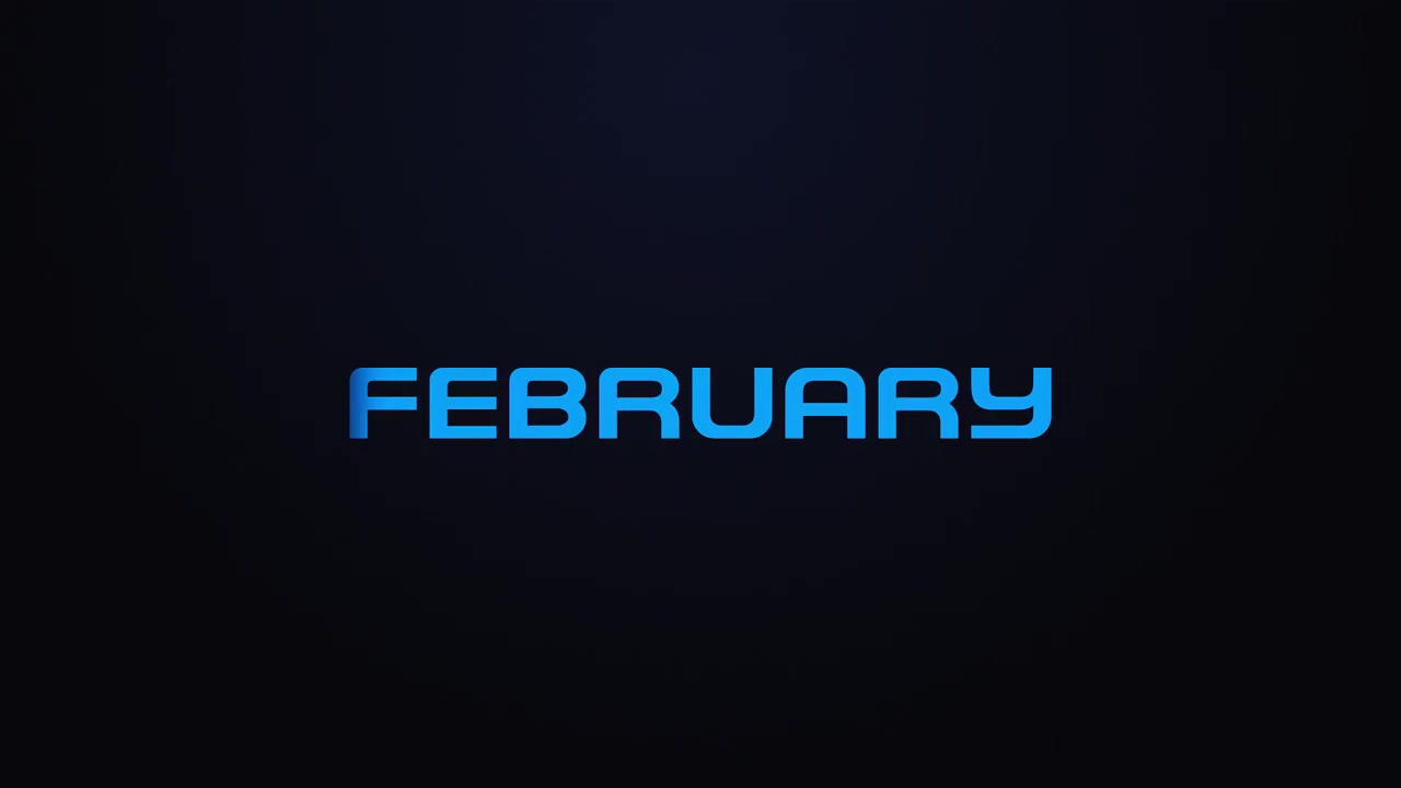 Glowing explosion FEBRUARY text reveal blue and pink