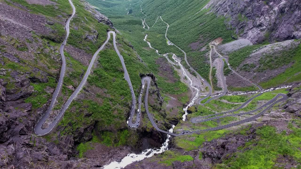 Troll's Path Trollstigen or Trollstigveien winding mountain road.