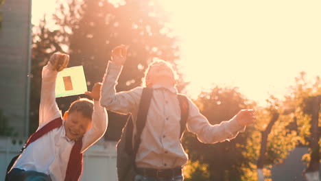 young guy silhouette throws up books and friend falls down