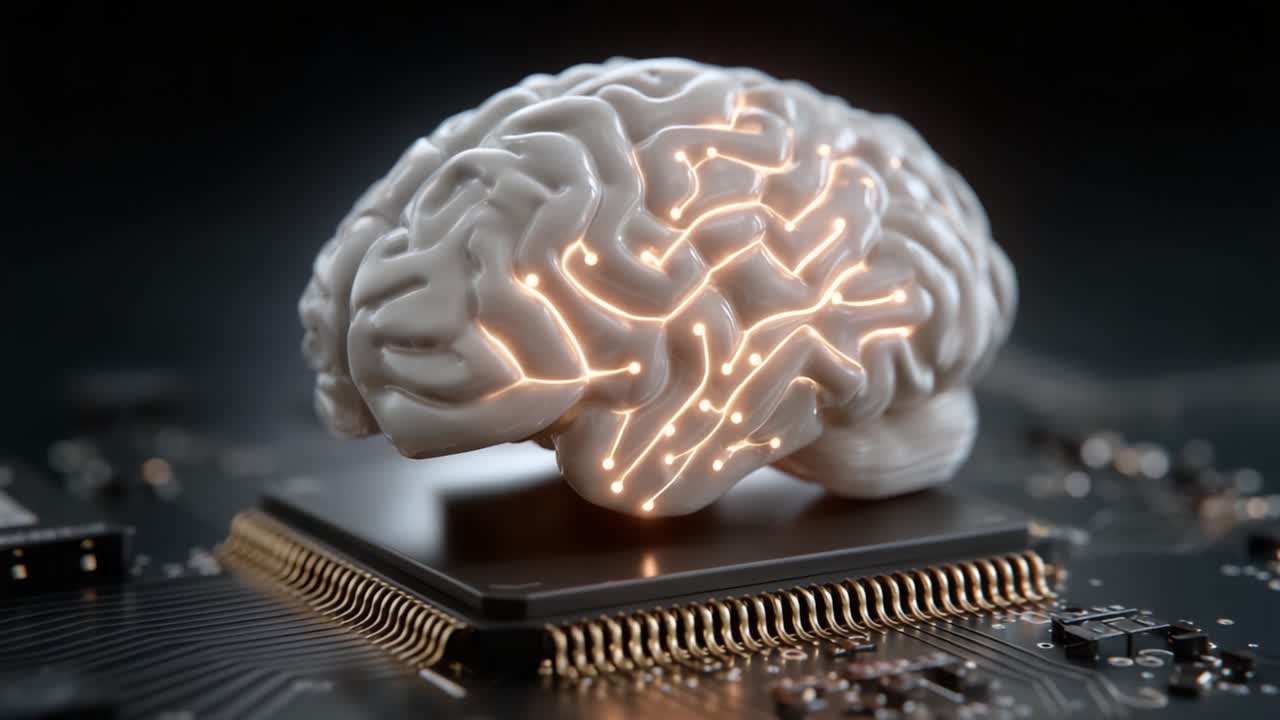 Exploring the Intersection of Neuroscience and Technology: A Stylistic Representation of a Brain Overlaying a Circuit Board, Highlighting the Harmony Between Biological Intelligence and Digital Processing