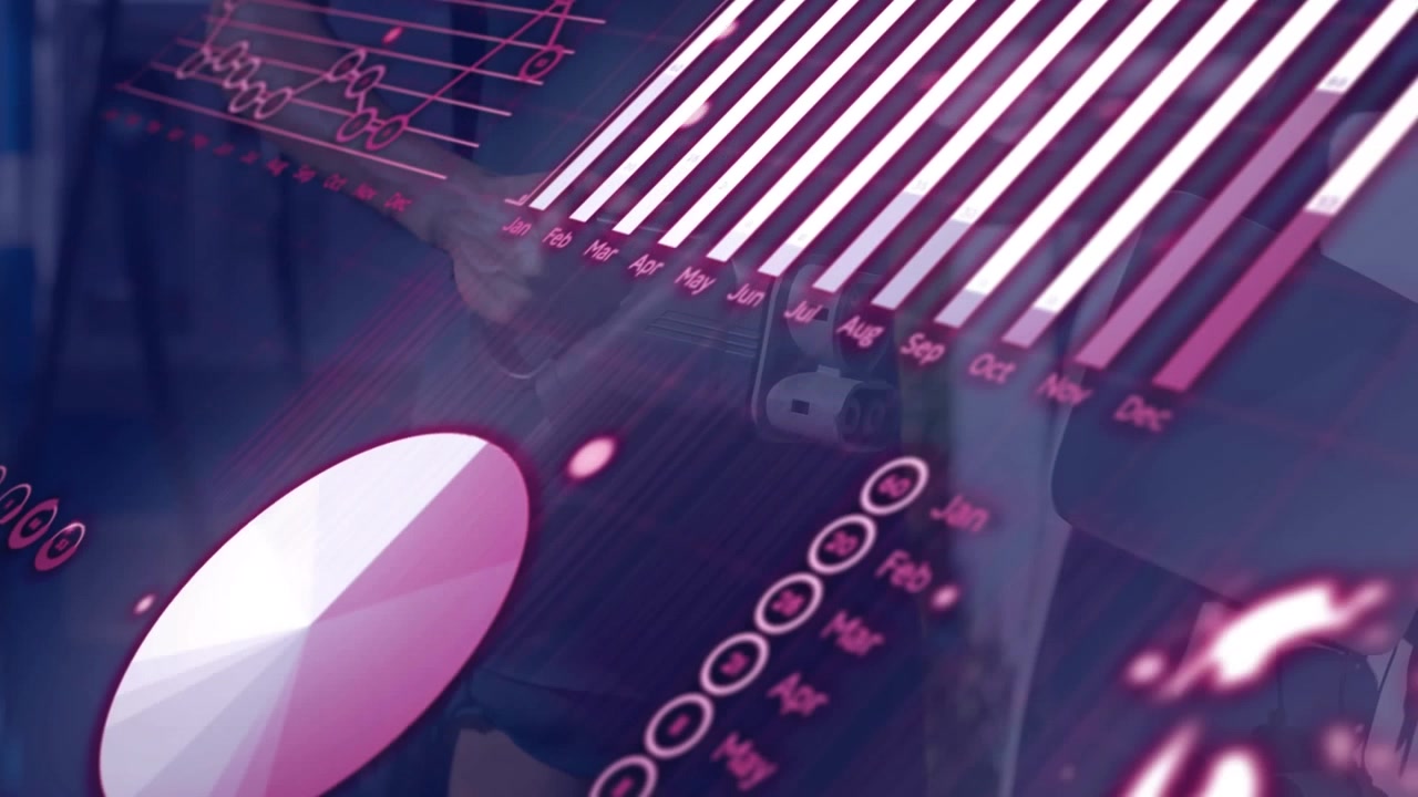 Animation of data processing over caucasian man charging electric car