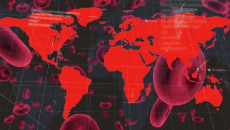 animación de los glóbulos rojos y procesamiento de datos en el mapa del mundo