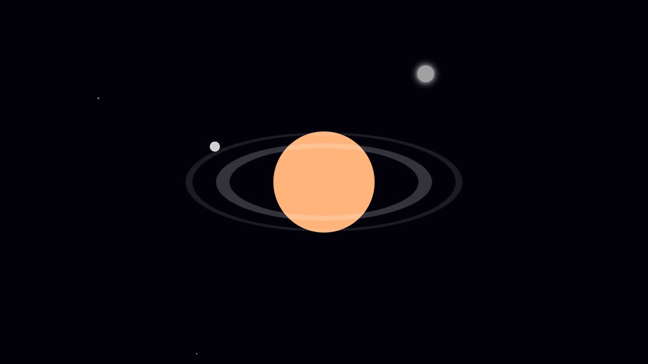 Minimal animated scene of a ringed planet floating in outer space surrounded by stars. Clean cosmic motion graphic ideal for science videos, astronomy themes, intros, and futuristic projects