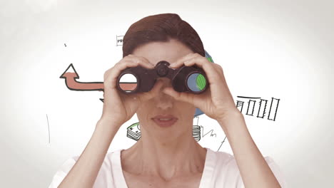 Businesswoman-looking-through-binoculars-against-brainstorm