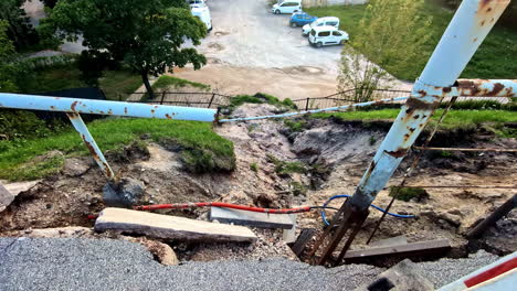 erosion at sinkhole caused by flooding. high angle shot