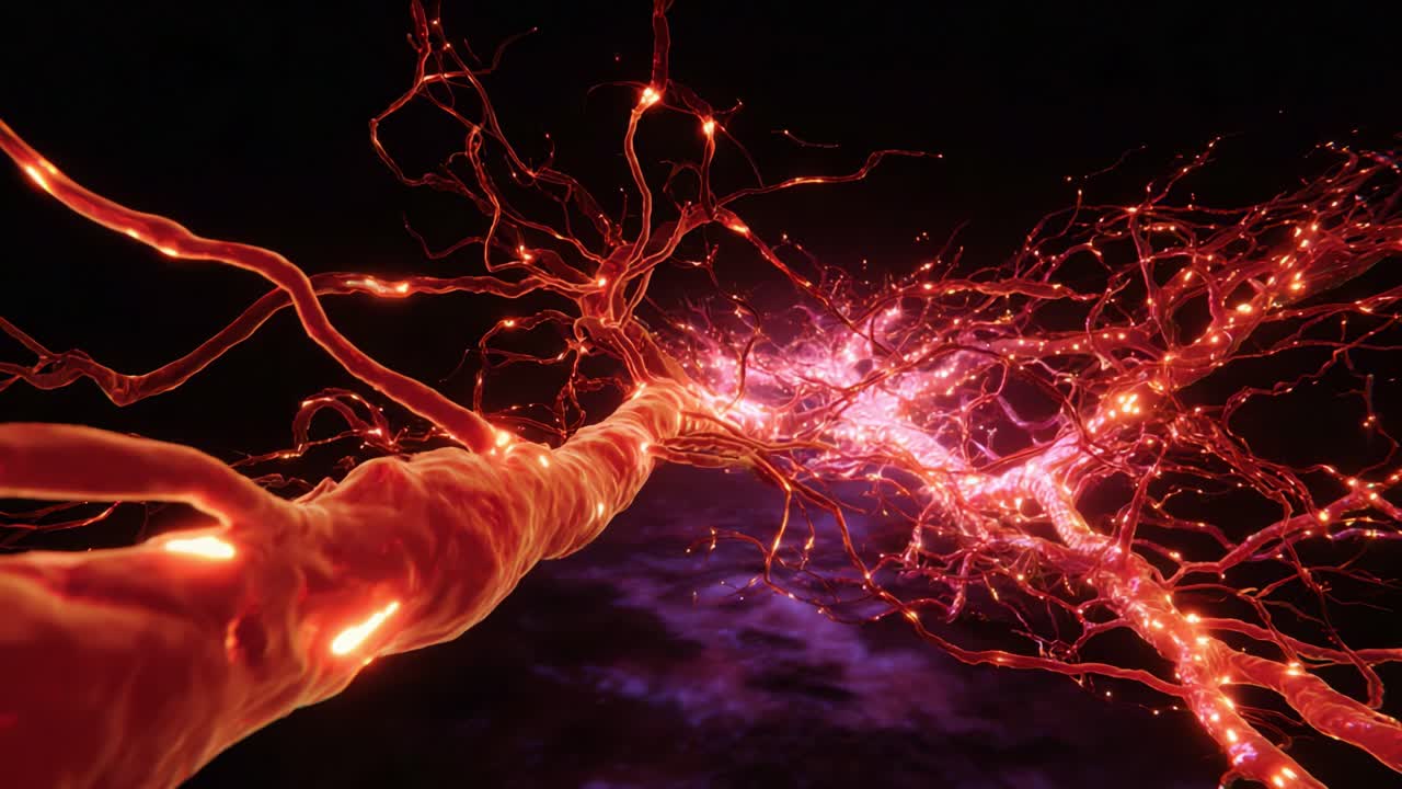 A Captivating Visualization of Neural Pathways Illuminating with Pulsating Light, Showcasing the Complex Structure and Elegance of Connections in Biological Networks