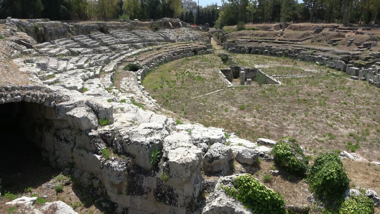 anfiteatro romano de siracusa, ruinas de un monumento antiguo, sicilia, italia. imágenes 4k