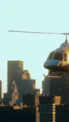 helicopter flying over cityscape