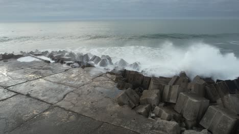 huge waves crashing with spray