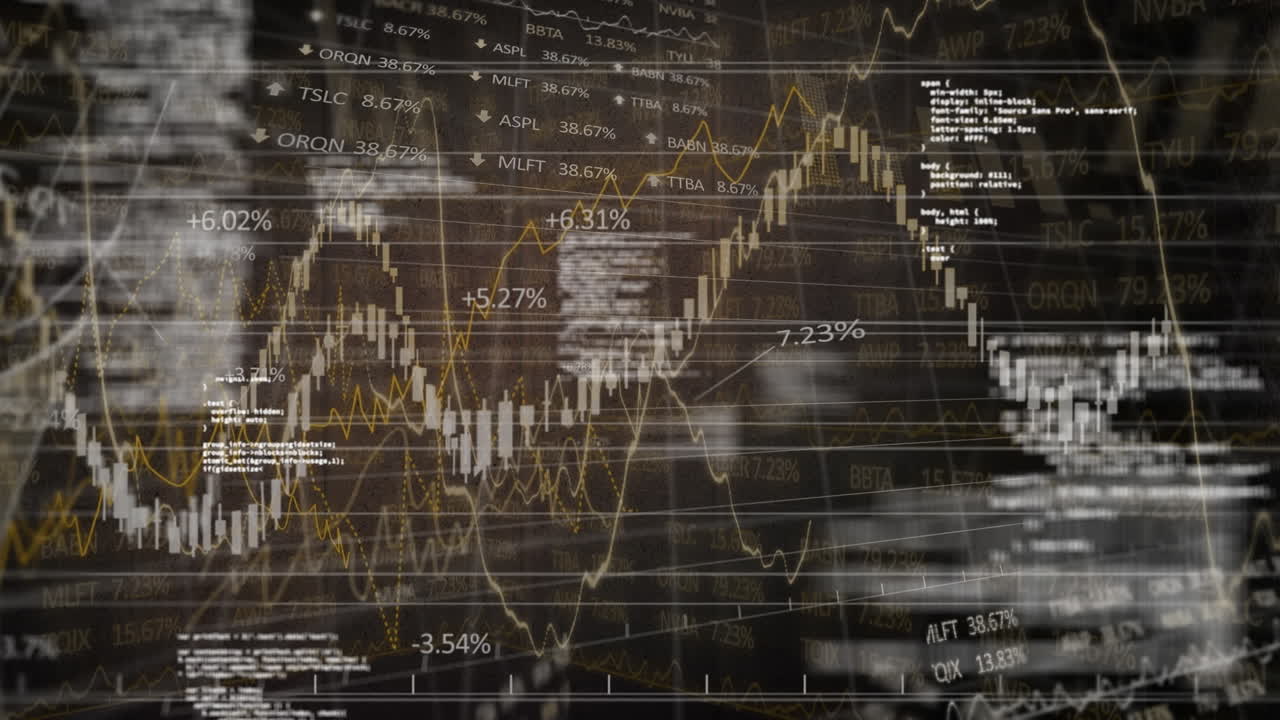 Animation of data processing and diagrams on black background