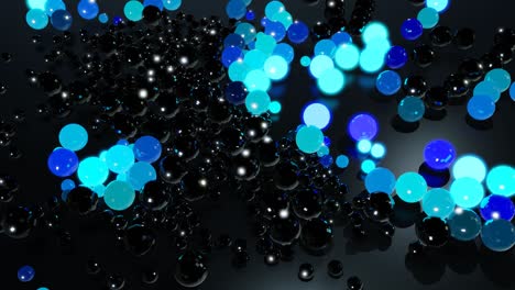 las bombillas comienzan a brillar formando un patrón como una guirlanda de navidad abstracta. las ondas azules corren a través de las bolas como en la guirlana de navidad, fondo en bucle abstracto 3d con muchas esferas grises en el plano.