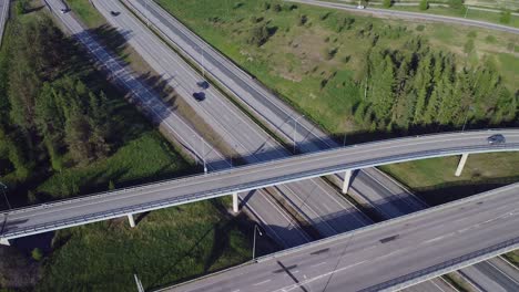 flyover traffic interchange overpass on highway through boreal forest