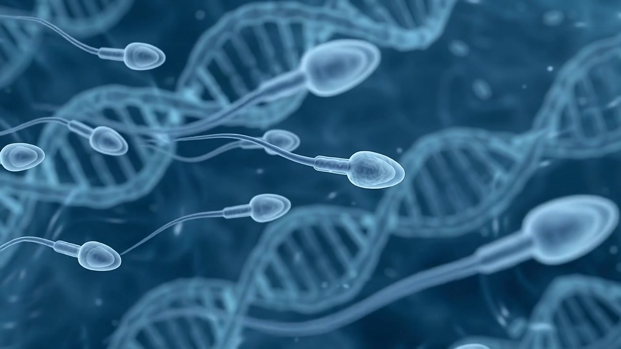 Sperm Cells Swimming Towards DNA Strands in Microscopic View