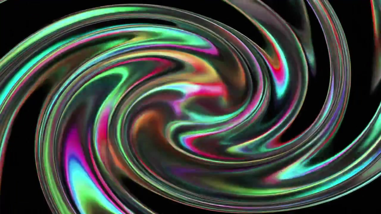 Abstract Iridescent Swirl Animation on Black Background