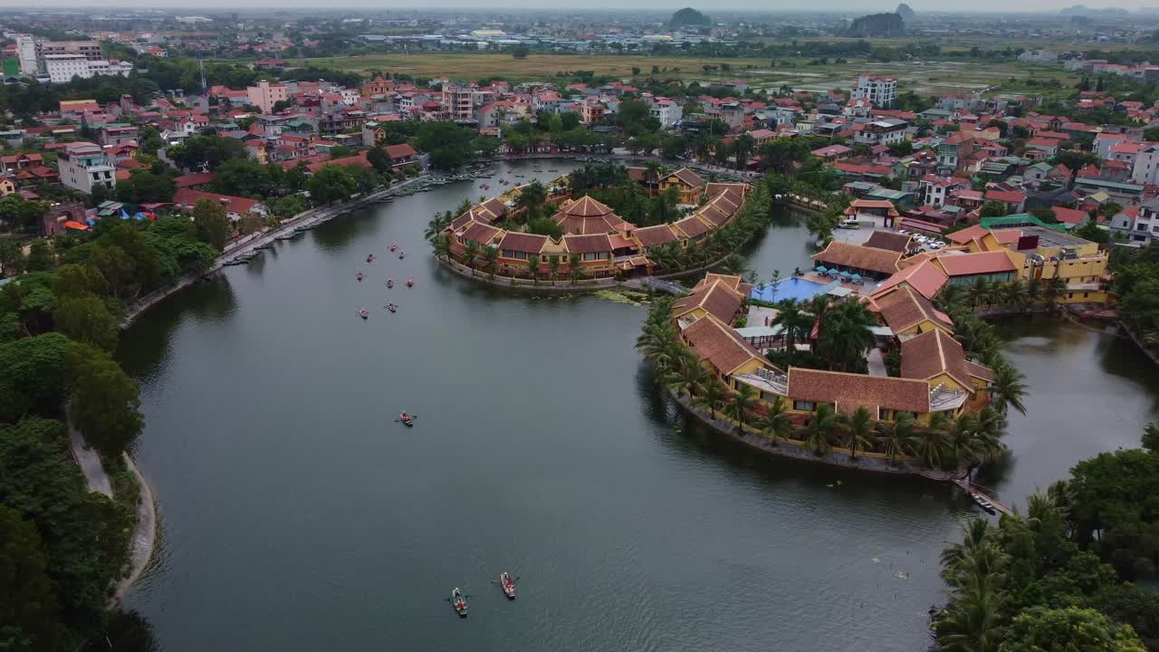 Aerial view of Tam Coc City, Vietnam from above