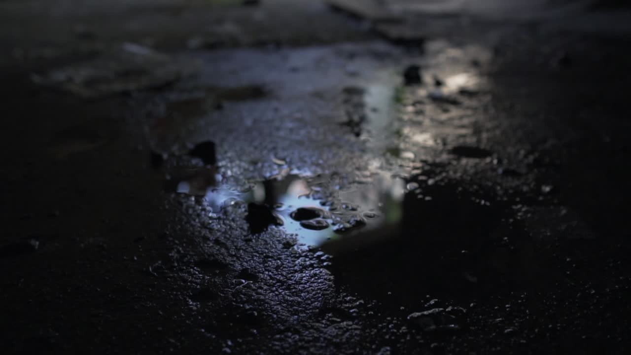 Raindrops dripping on concreed floor in a creepy atmosphere