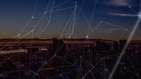 animación de la red de conexiones sobre el paisaje urbano