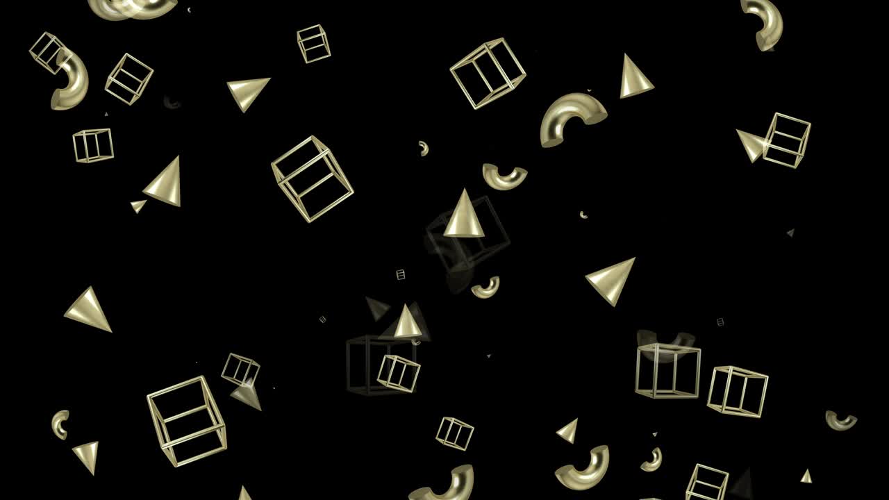 animación de formas geométricas voladoras abstractas de 4k, fondo de color negro