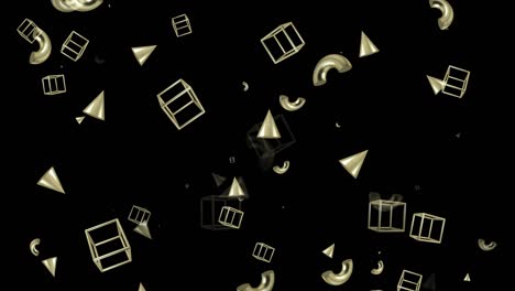 4k abstract loopable flying geometric shapes animation, black color background