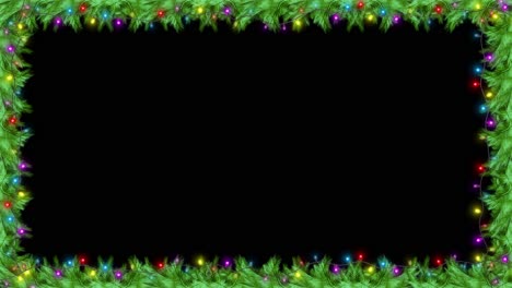 christmas festive frame twinkling lights fir branches decorations candy for space for design